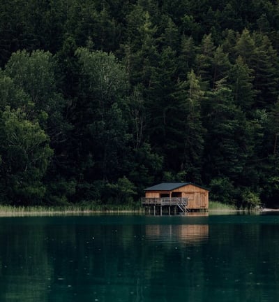 brown wooden house on lake
